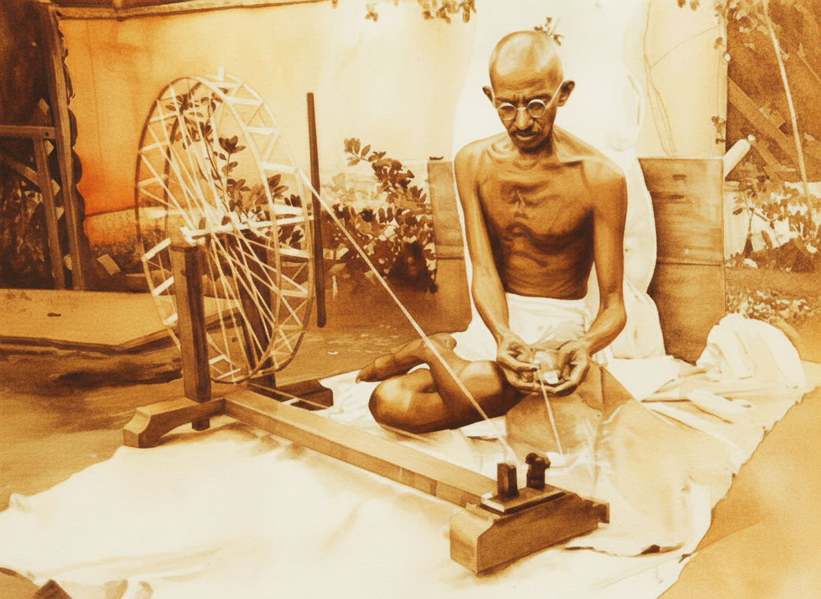 original Gandhi on charkha
